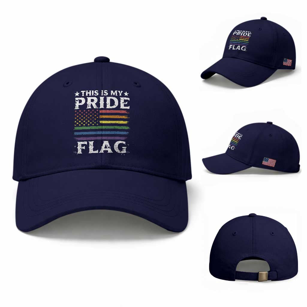 Funny LGBTQ This Is My Pride Flag Baseball Cap Rainbow American Flag TS11 Baseball Cap Universal Fit Dark Blue Print Your Wear