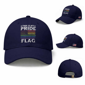Funny LGBTQ This Is My Pride Flag Baseball Cap Rainbow American Flag TS11 Baseball Cap Universal Fit Dark Blue Print Your Wear