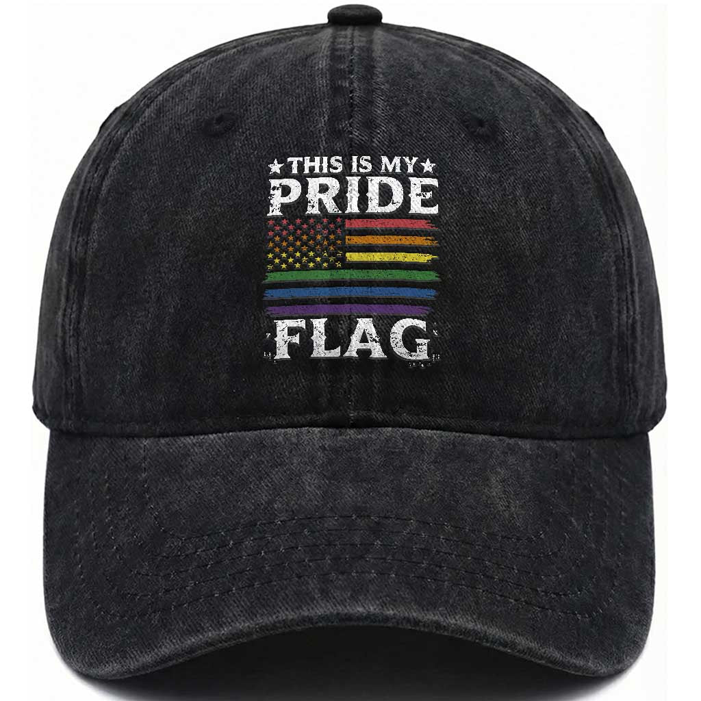 Funny LGBTQ This Is My Pride Flag Washed Cotton Baseball Cap Rainbow American Flag TS11 Print Your Wear