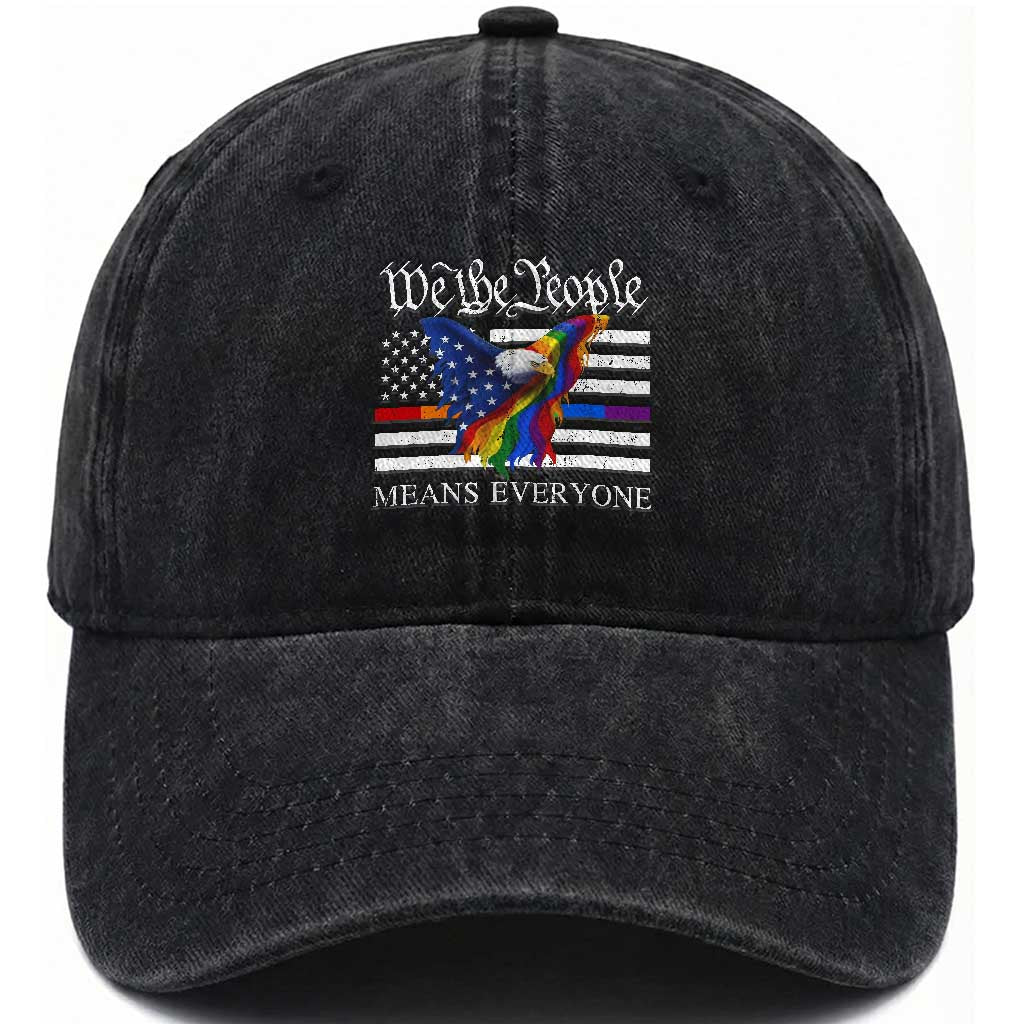 We The People Means Everyone US Constitution LGBT Pride Washed Cotton Baseball Cap Rainbow Bald Eagle TS11 Print Your Wear