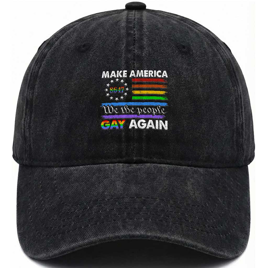 Funny Make America Gay Again 8647 Washed Cotton Baseball Cap Rainbow Betsy Ross Flag TS11 Print Your Wear