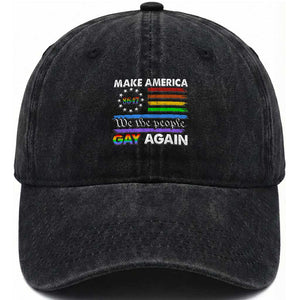 Funny Make America Gay Again 8647 Washed Cotton Baseball Cap Rainbow Betsy Ross Flag TS11 Print Your Wear