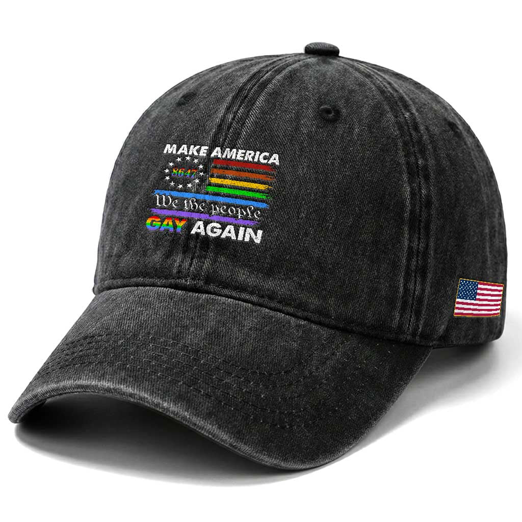 Funny Make America Gay Again 8647 Washed Cotton Baseball Cap Rainbow Betsy Ross Flag TS11 Print Your Wear