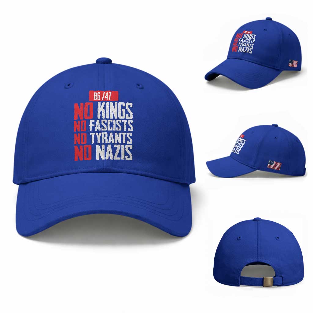 No Kings No Fascists No Tyrants No Nazis 8647 Baseball Cap TS11 Baseball Cap Universal Fit Royal Blue Print Your Wear