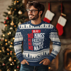 No Kings No Fascists No Tyrants No Nazis 8647 Ugly Christmas Sweater TS11 Navy Beige Print Your Wear