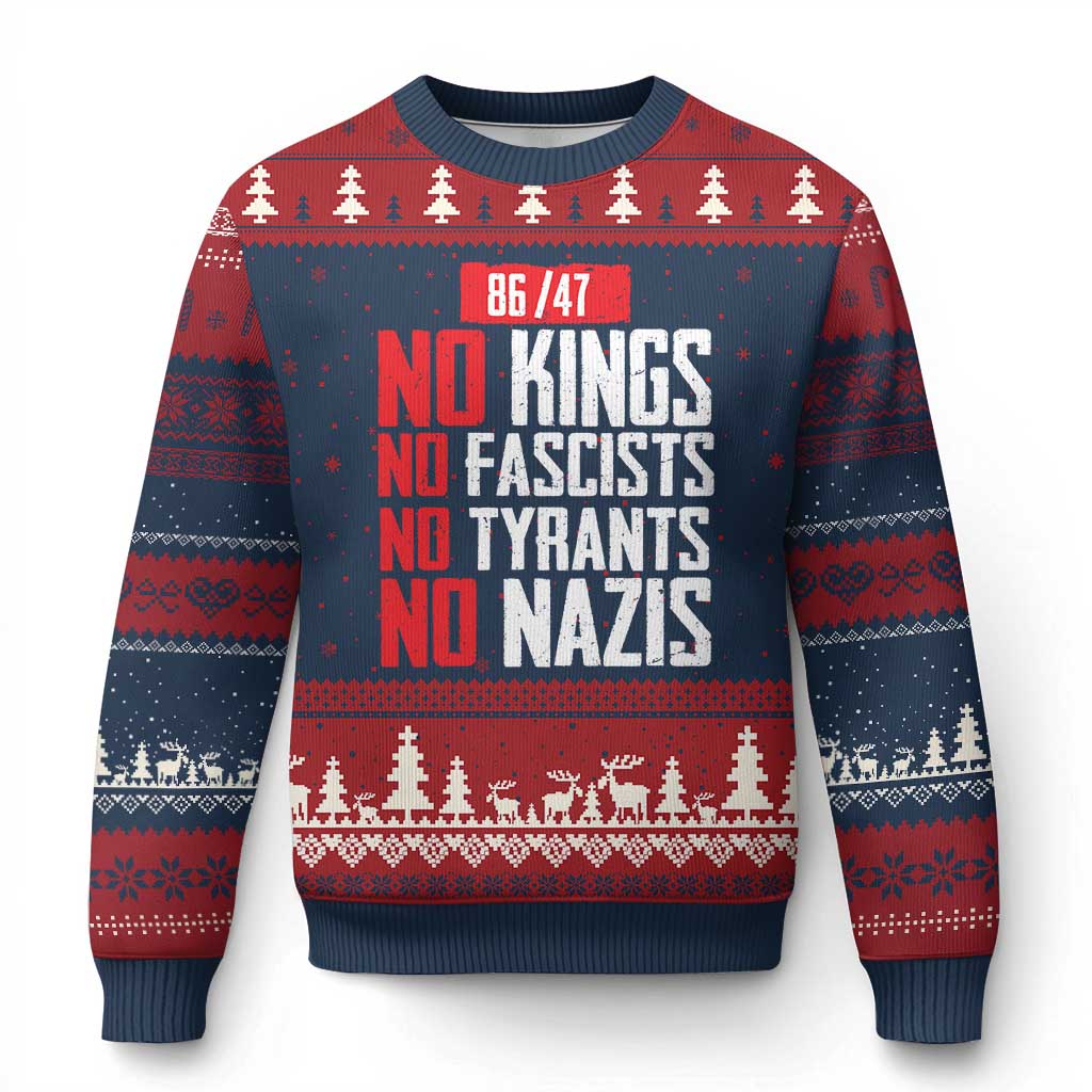 No Kings No Fascists No Tyrants No Nazis 8647 Ugly Christmas Sweater TS11 Navy Red Print Your Wear