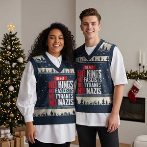 No Kings No Fascists No Tyrants No Nazis 8647 V-Neck Knit Sweater Vest TS11 Navy Beige Print Your Wear