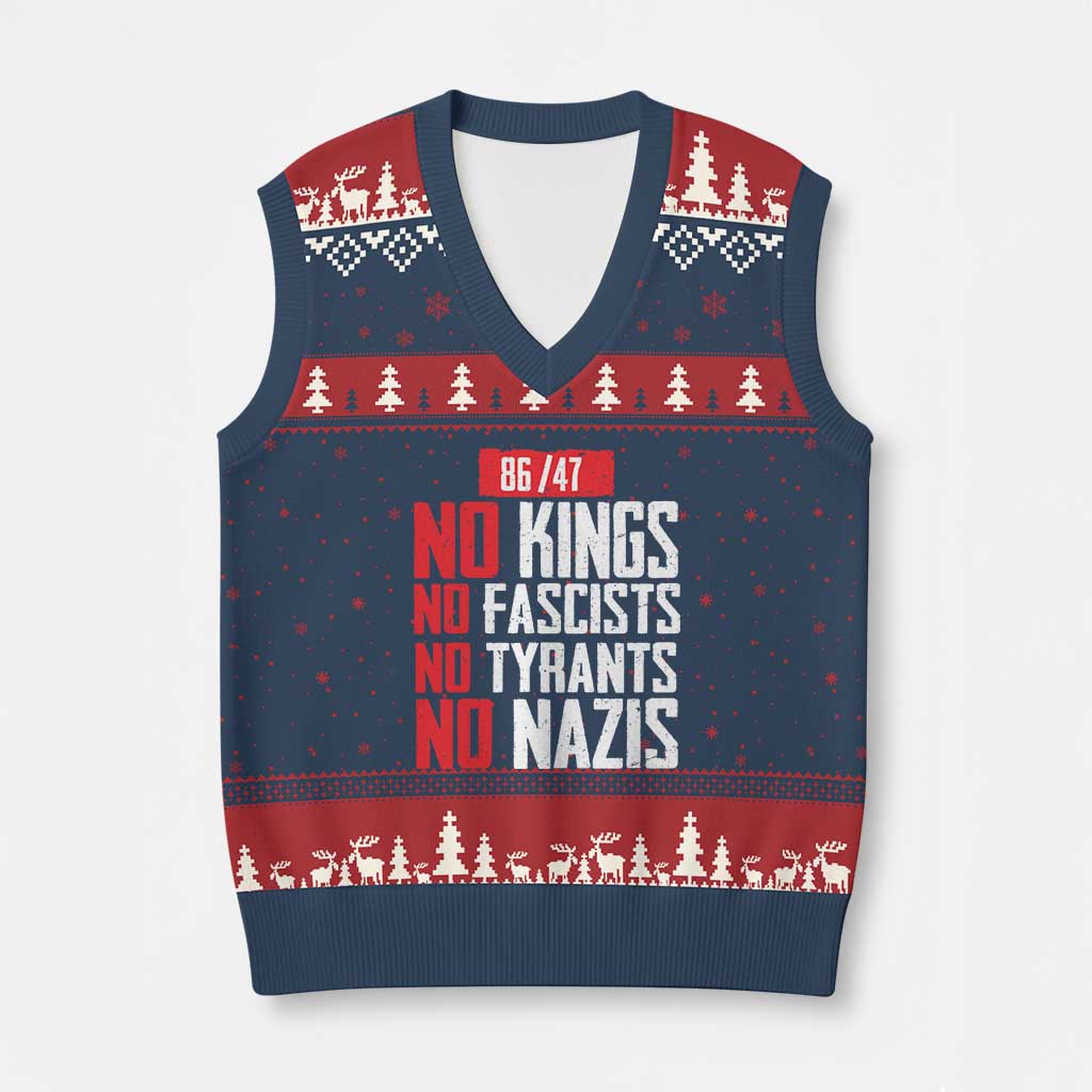 No Kings No Fascists No Tyrants No Nazis 8647 V-Neck Knit Sweater Vest TS11 Navy Red Print Your Wear