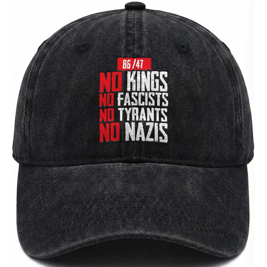 No Kings No Fascists No Tyrants No Nazis 8647 Washed Cotton Baseball Cap TS11 Print Your Wear