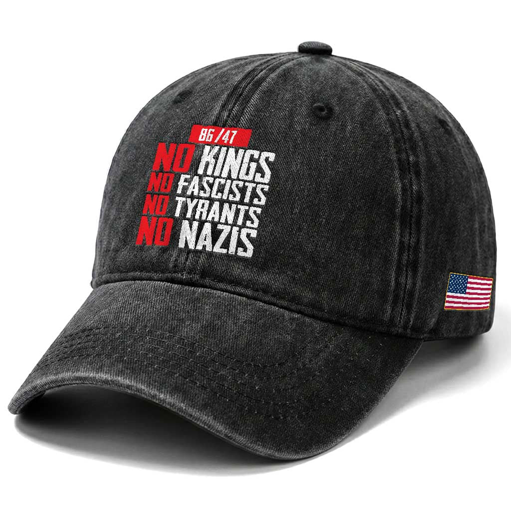No Kings No Fascists No Tyrants No Nazis 8647 Washed Cotton Baseball Cap TS11 Print Your Wear