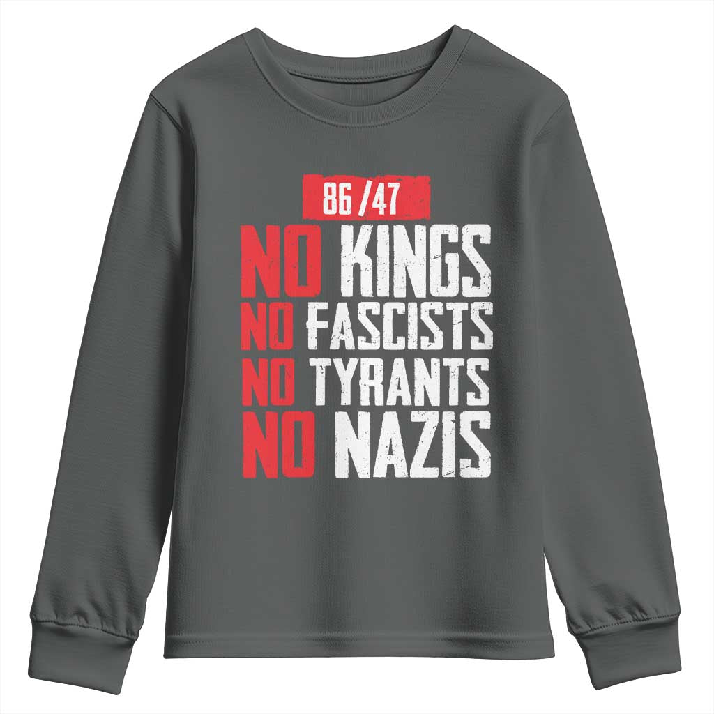 No Kings No Fascists No Tyrants No Nazis 8647 Youth Sweatshirt TS11 Dark Heather Print Your Wear
