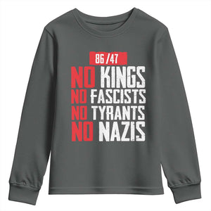 No Kings No Fascists No Tyrants No Nazis 8647 Youth Sweatshirt TS11 Dark Heather Print Your Wear