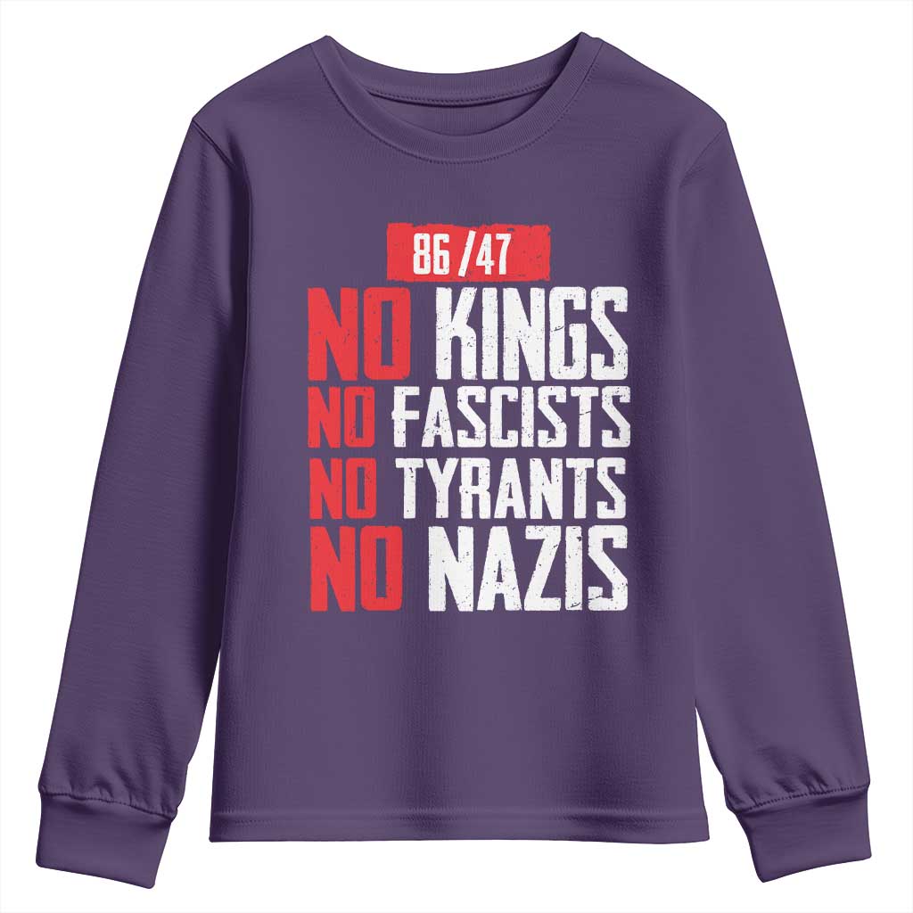 No Kings No Fascists No Tyrants No Nazis 8647 Youth Sweatshirt TS11 Purple Print Your Wear