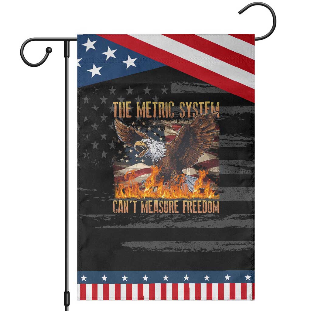 Funny The Metric System Can't Measure Freedom Garden Flag 4th of July Fire Eagle USA Flag Meme TS11 Distressed Black Blue Print Your Wear