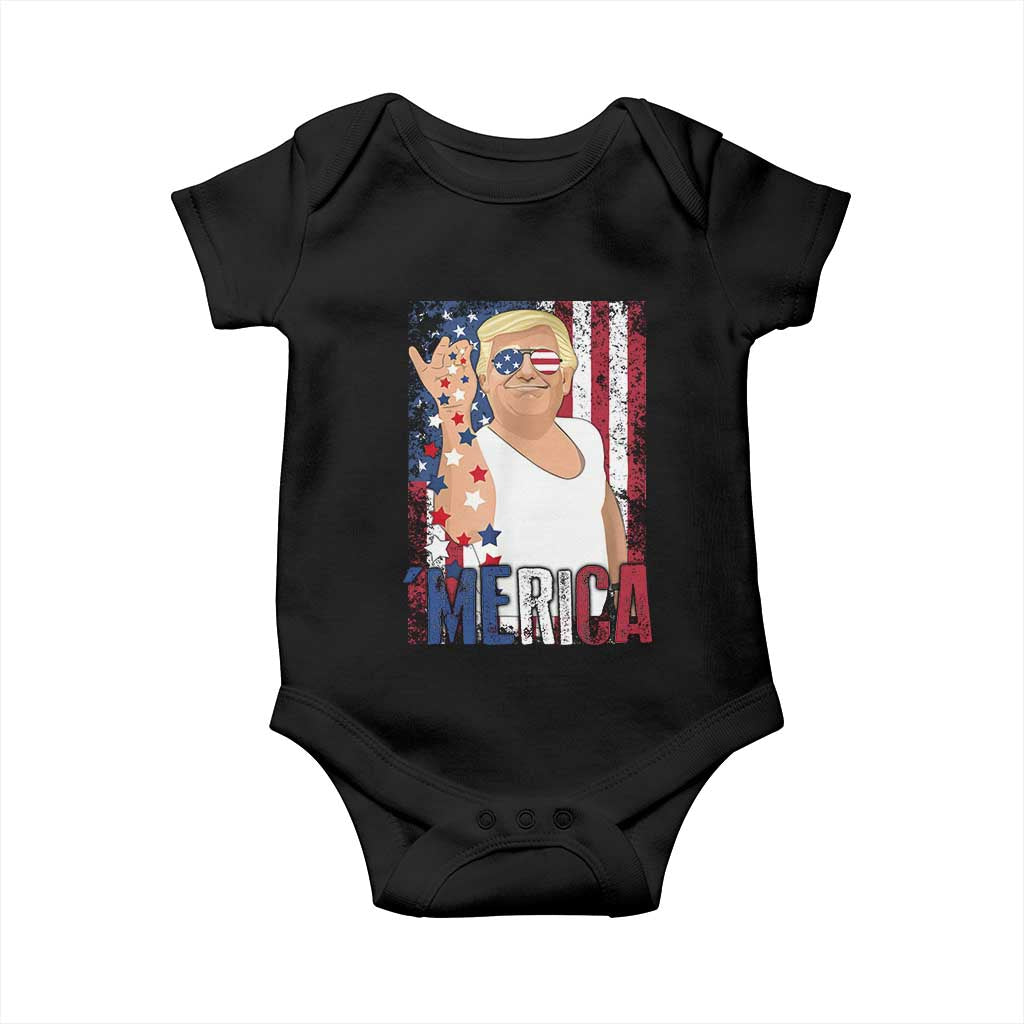 Funny Patriotic Trump Merica Baby Onesie Vintage American Flag 4th of July TS11 Black Print Your Wear