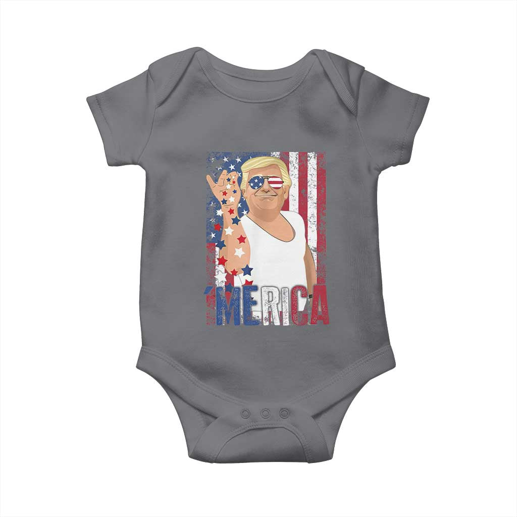 Funny Patriotic Trump Merica Baby Onesie Vintage American Flag 4th of July TS11 Charcoal Print Your Wear