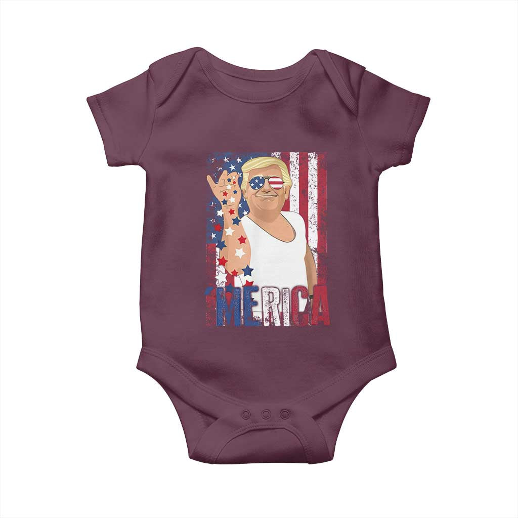 Funny Patriotic Trump Merica Baby Onesie Vintage American Flag 4th of July TS11 Maroon Print Your Wear