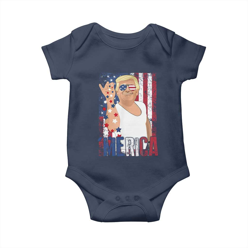 Funny Patriotic Trump Merica Baby Onesie Vintage American Flag 4th of July TS11 Navy Print Your Wear