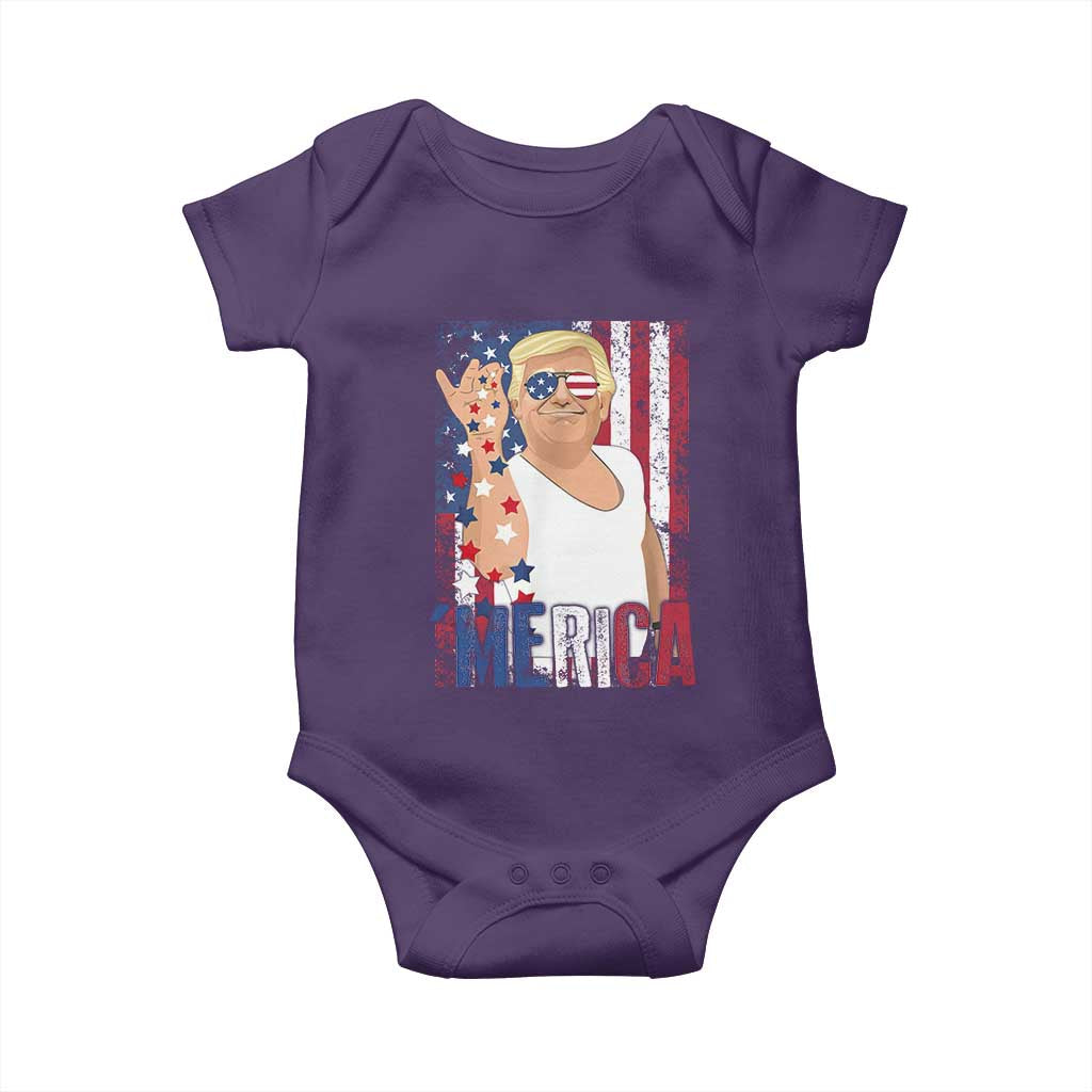 Funny Patriotic Trump Merica Baby Onesie Vintage American Flag 4th of July TS11 Purple Print Your Wear