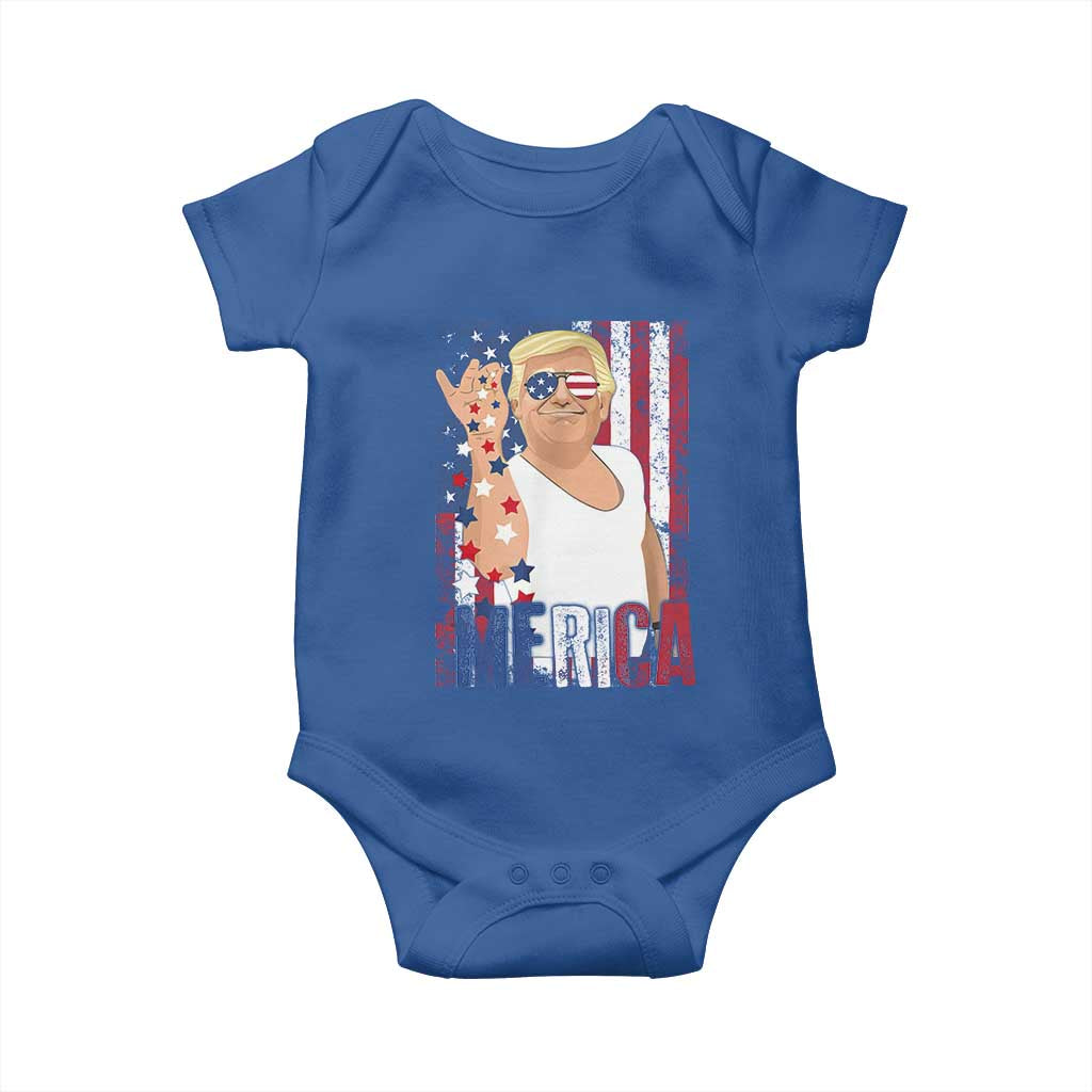 Funny Patriotic Trump Merica Baby Onesie Vintage American Flag 4th of July TS11 Royal Blue Print Your Wear