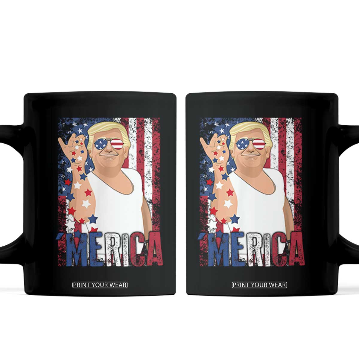 Funny Patriotic Trump Merica Coffee Mug Vintage American Flag 4th of July TS11 Black Print Your Wear