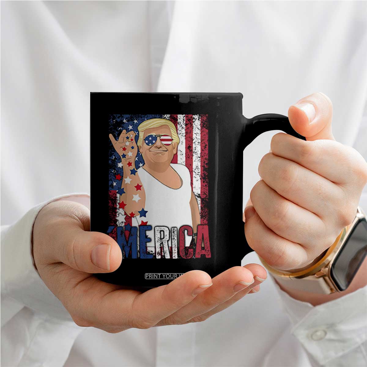Funny Patriotic Trump Merica Coffee Mug Vintage American Flag 4th of July TS11 Print Your Wear