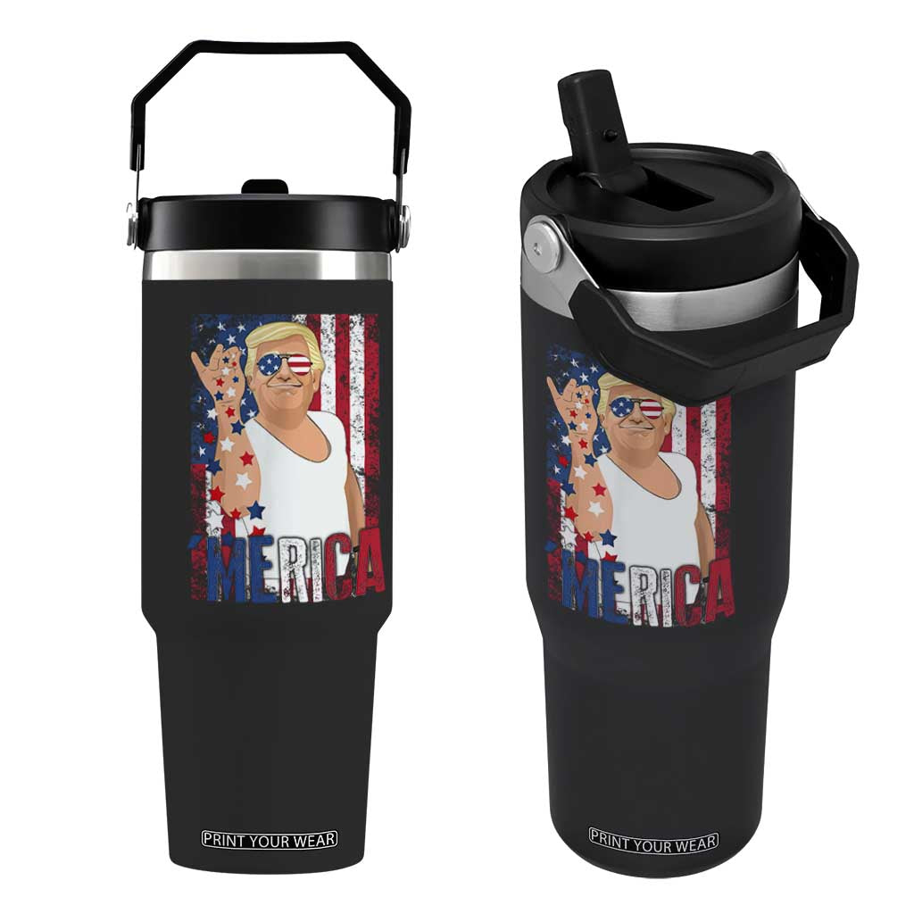 Funny Patriotic Trump Merica Flip Straw Tumbler Vintage American Flag 4th of July TS11 One Size: 30 oz Black Print Your Wear