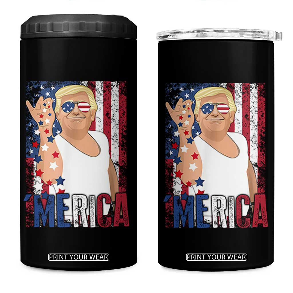 Funny Patriotic Trump Merica 4 in 1 Can Cooler Tumbler Vintage American Flag 4th of July TS11 One Size: 16 oz Black Print Your Wear