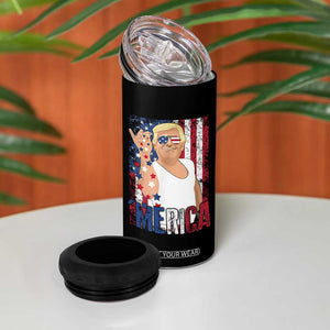 Funny Patriotic Trump Merica 4 in 1 Can Cooler Tumbler Vintage American Flag 4th of July TS11 Print Your Wear