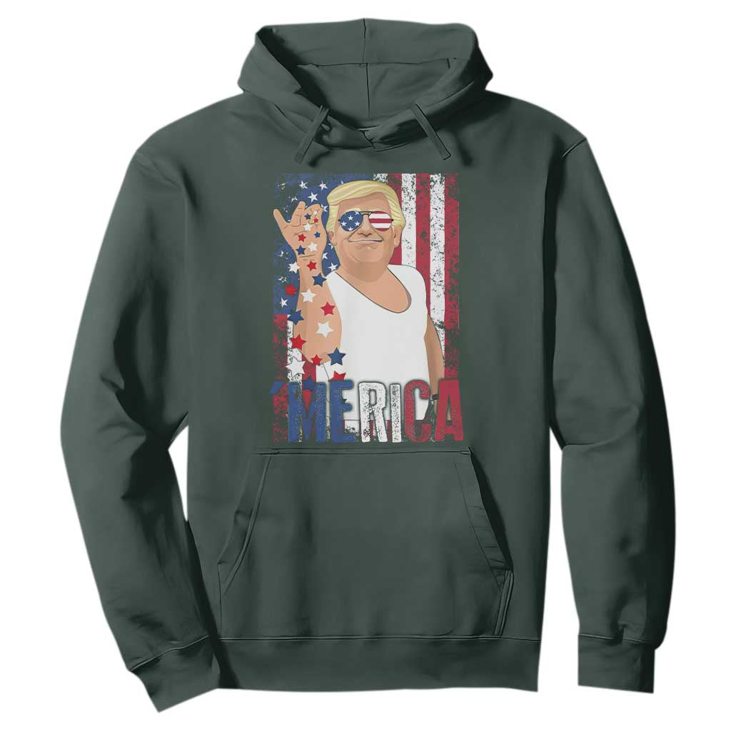 Funny Patriotic Trump Merica Hoodie Vintage American Flag 4th of July TS11 Dark Forest Green Print Your Wear