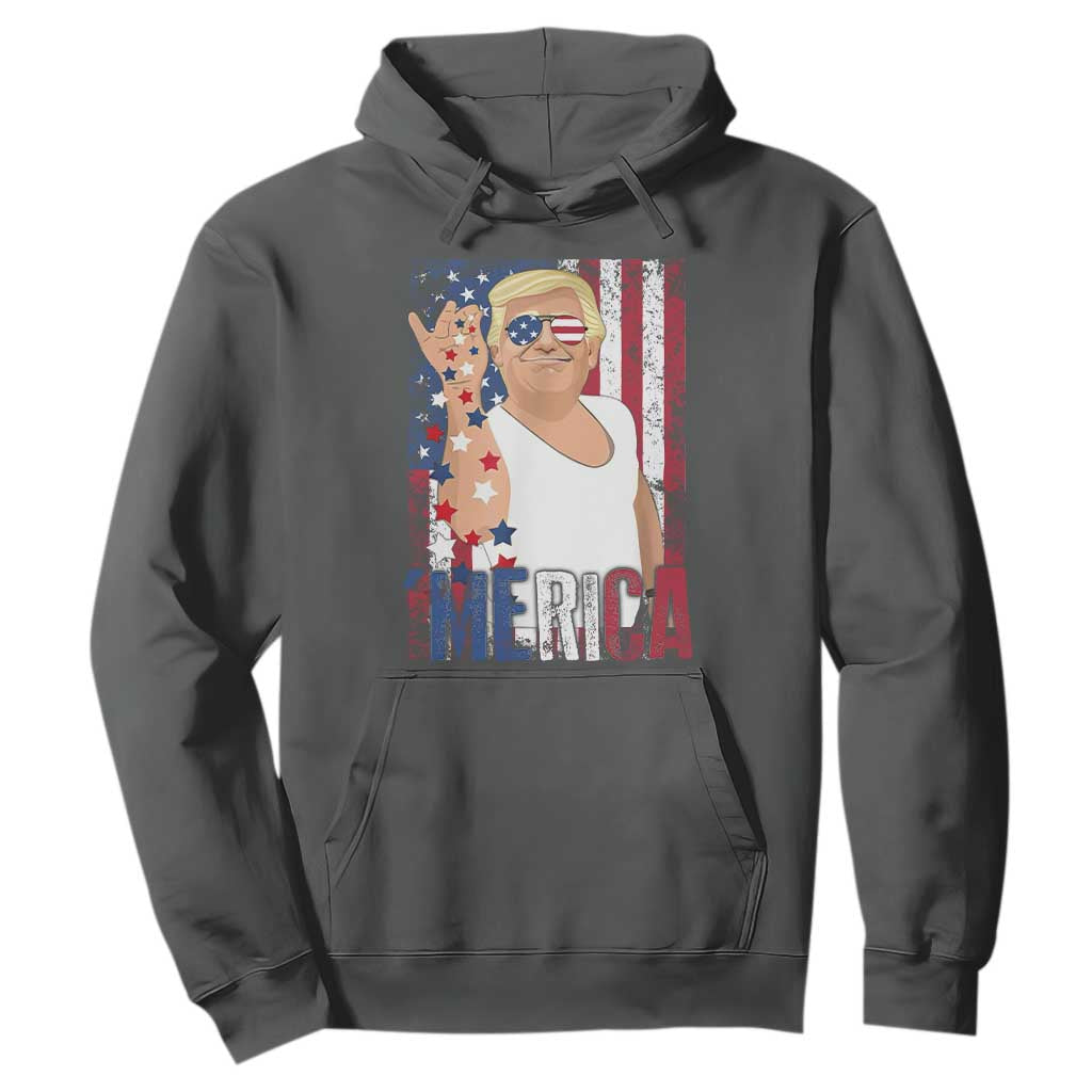 Funny Patriotic Trump Merica Hoodie Vintage American Flag 4th of July TS11 Dark Heather Print Your Wear