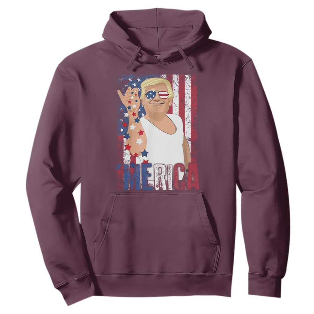 Funny Patriotic Trump Merica Hoodie Vintage American Flag 4th of July TS11 Maroon Print Your Wear