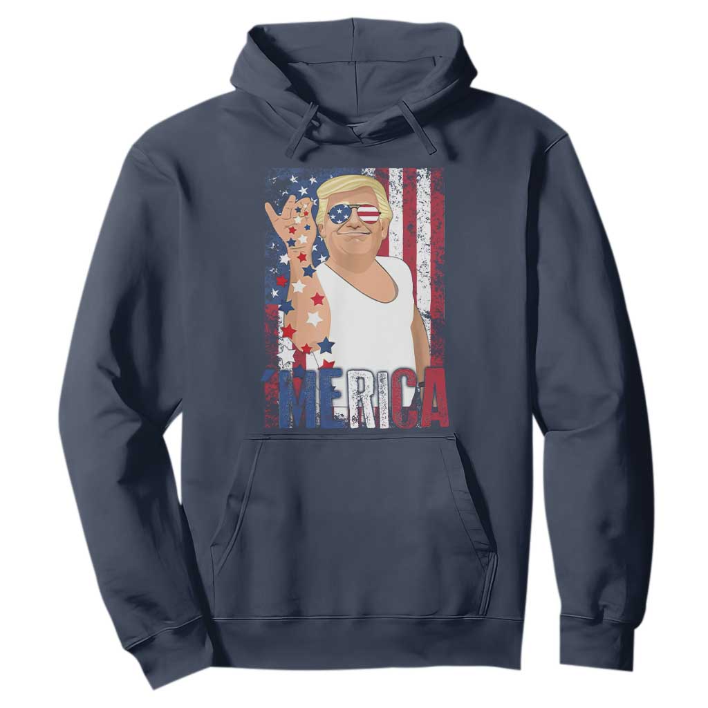 Funny Patriotic Trump Merica Hoodie Vintage American Flag 4th of July TS11 Navy Print Your Wear