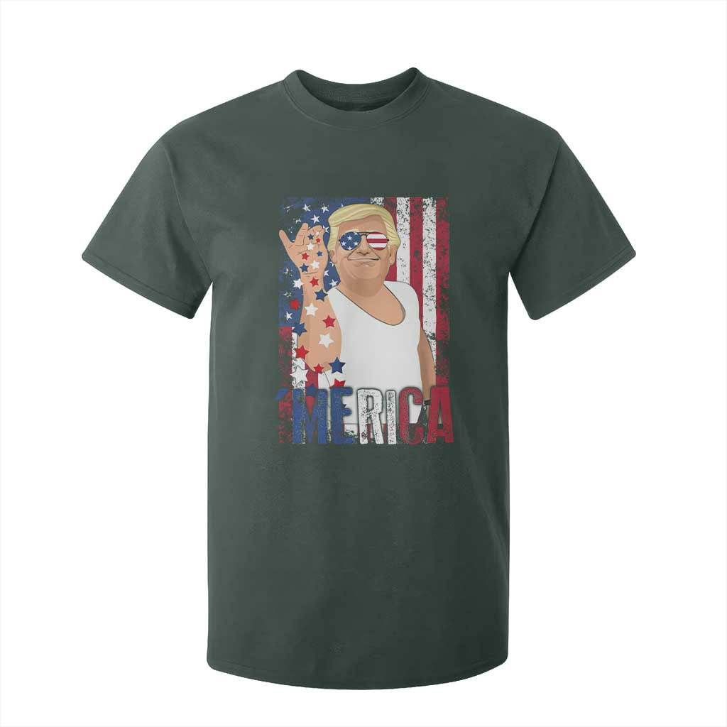 Funny Patriotic Trump Merica T Shirt For Kid Vintage American Flag 4th of July TS11 Dark Forest Green Print Your Wear