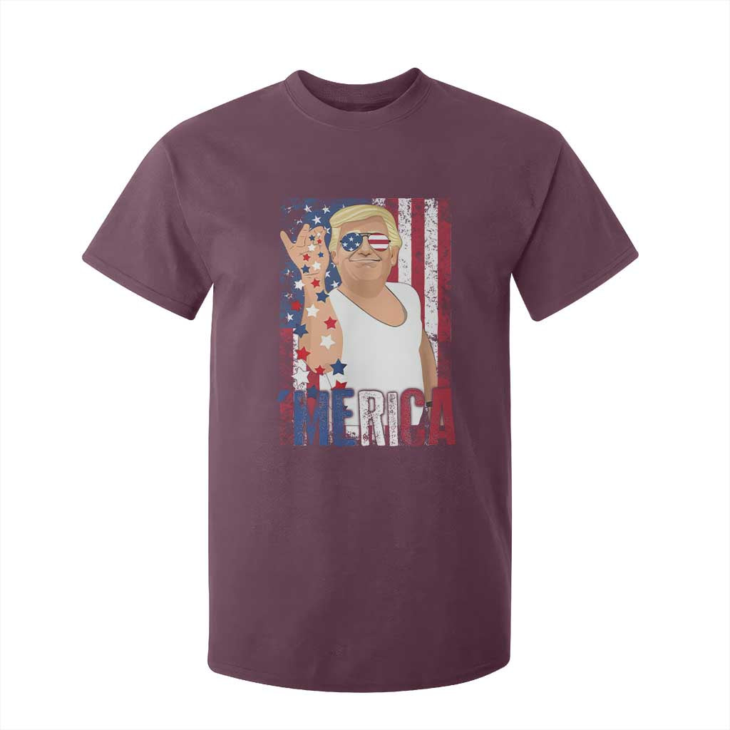 Funny Patriotic Trump Merica T Shirt For Kid Vintage American Flag 4th of July TS11 Maroon Print Your Wear