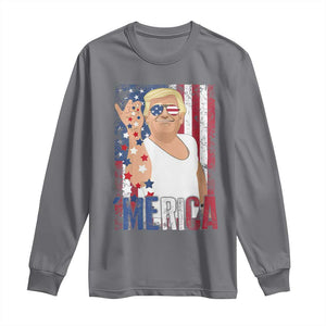 Funny Patriotic Trump Merica Long Sleeve Shirt Vintage American Flag 4th of July TS11 Charcoal Print Your Wear