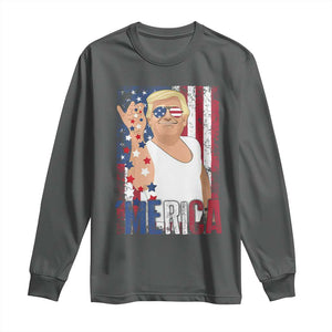 Funny Patriotic Trump Merica Long Sleeve Shirt Vintage American Flag 4th of July TS11 Dark Heather Print Your Wear