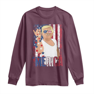 Funny Patriotic Trump Merica Long Sleeve Shirt Vintage American Flag 4th of July TS11 Maroon Print Your Wear