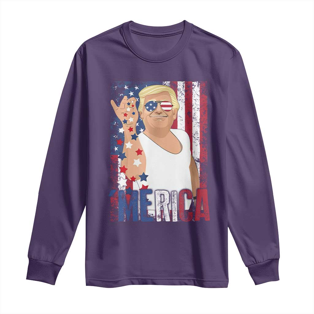Funny Patriotic Trump Merica Long Sleeve Shirt Vintage American Flag 4th of July TS11 Purple Print Your Wear