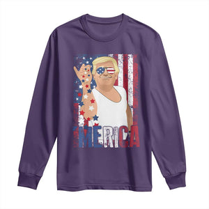 Funny Patriotic Trump Merica Long Sleeve Shirt Vintage American Flag 4th of July TS11 Purple Print Your Wear
