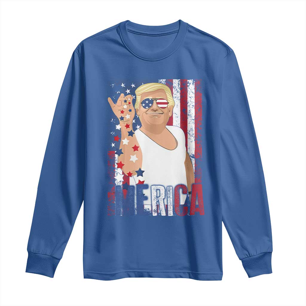 Funny Patriotic Trump Merica Long Sleeve Shirt Vintage American Flag 4th of July TS11 Royal Blue Print Your Wear