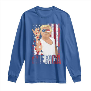 Funny Patriotic Trump Merica Long Sleeve Shirt Vintage American Flag 4th of July TS11 Royal Blue Print Your Wear
