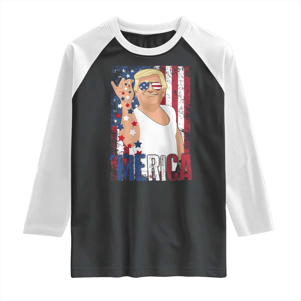 Funny Patriotic Trump Merica Raglan Shirt Vintage American Flag 4th of July TS11 Black White Print Your Wear