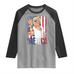 Funny Patriotic Trump Merica Raglan Shirt Vintage American Flag 4th of July TS11 Sport Gray Black Print Your Wear
