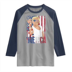 Funny Patriotic Trump Merica Raglan Shirt Vintage American Flag 4th of July TS11 Sport Gray Navy Print Your Wear