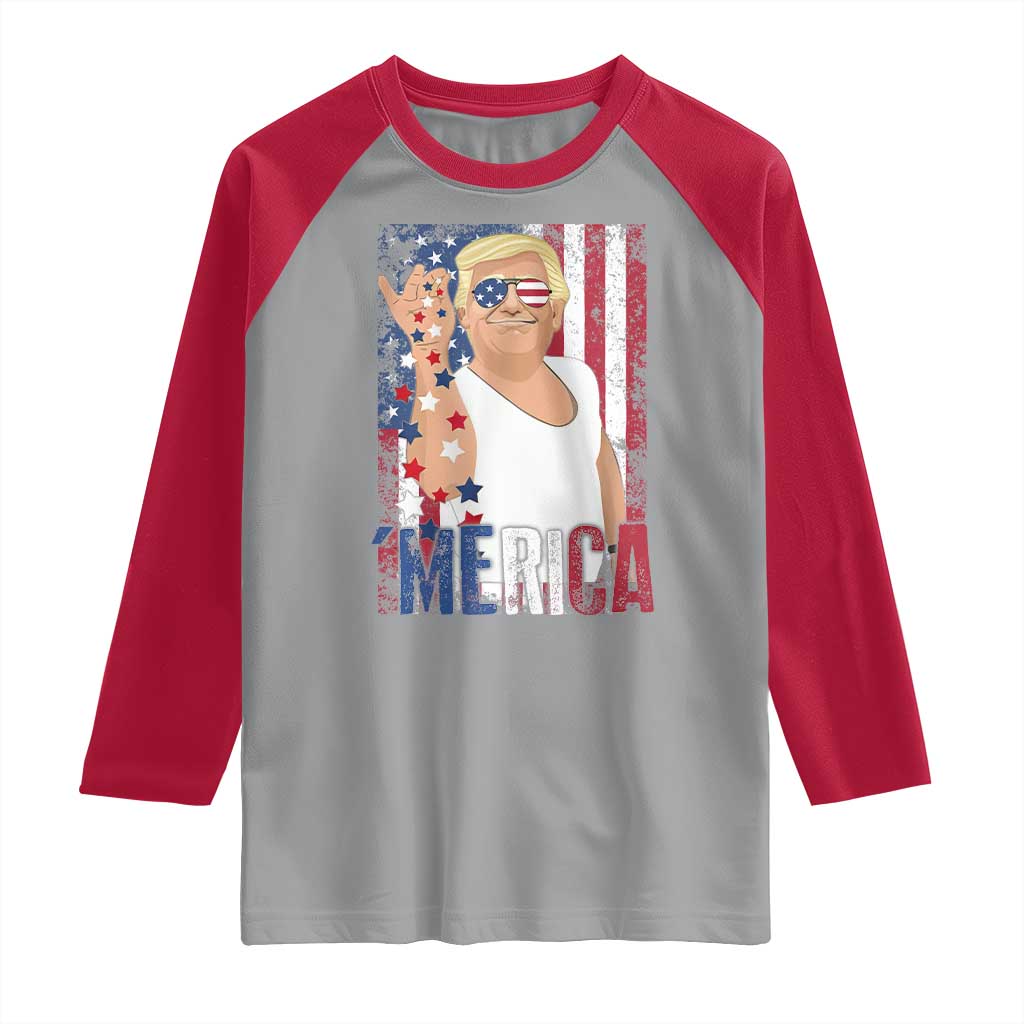 Funny Patriotic Trump Merica Raglan Shirt Vintage American Flag 4th of July TS11 Sport Gray Red Print Your Wear