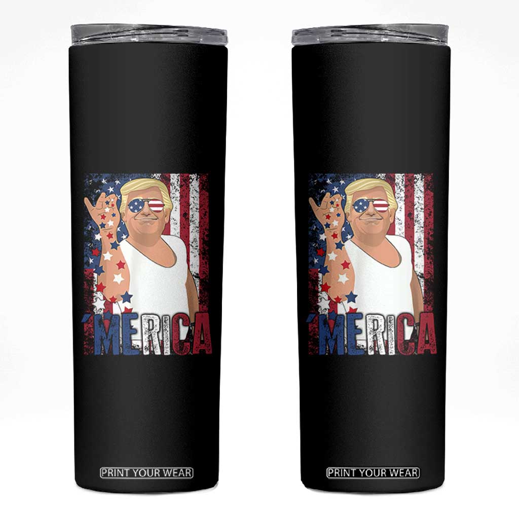 Funny Patriotic Trump Merica Skinny Tumbler Vintage American Flag 4th of July TS11 Black Print Your Wear