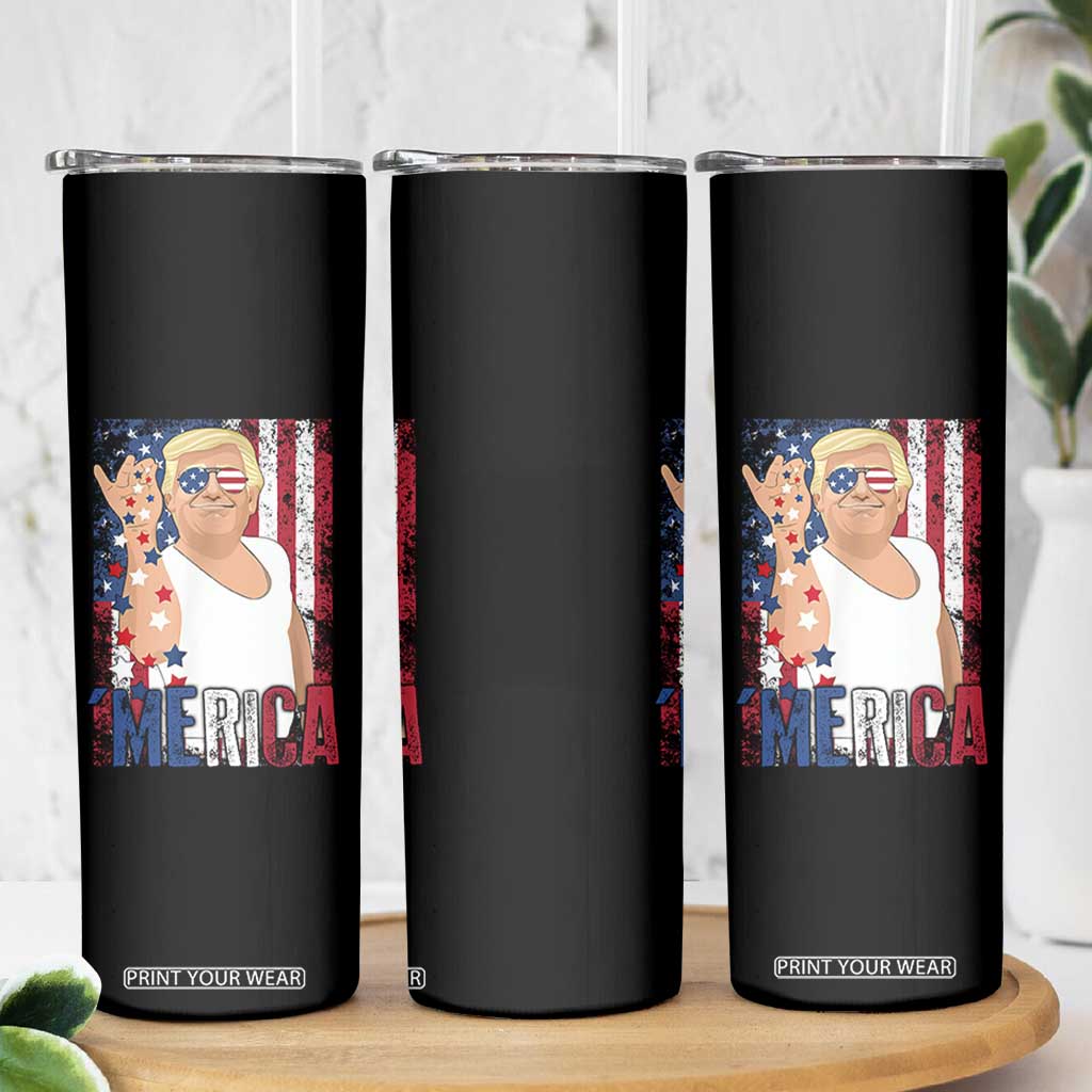 Funny Patriotic Trump Merica Skinny Tumbler Vintage American Flag 4th of July TS11 Print Your Wear