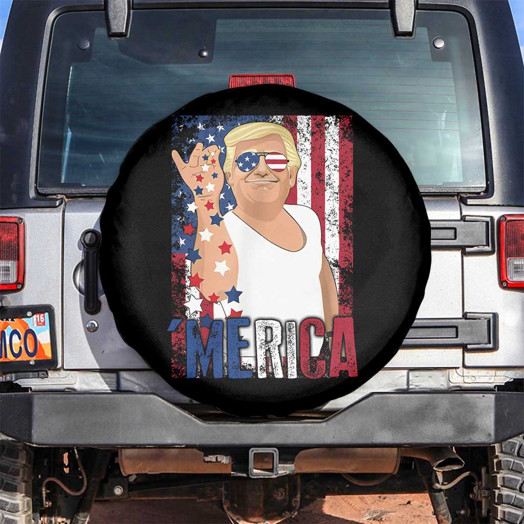 Funny Patriotic Trump Merica Spare Tire Cover Vintage American Flag 4th of July TS11 No hole Black Print Your Wear