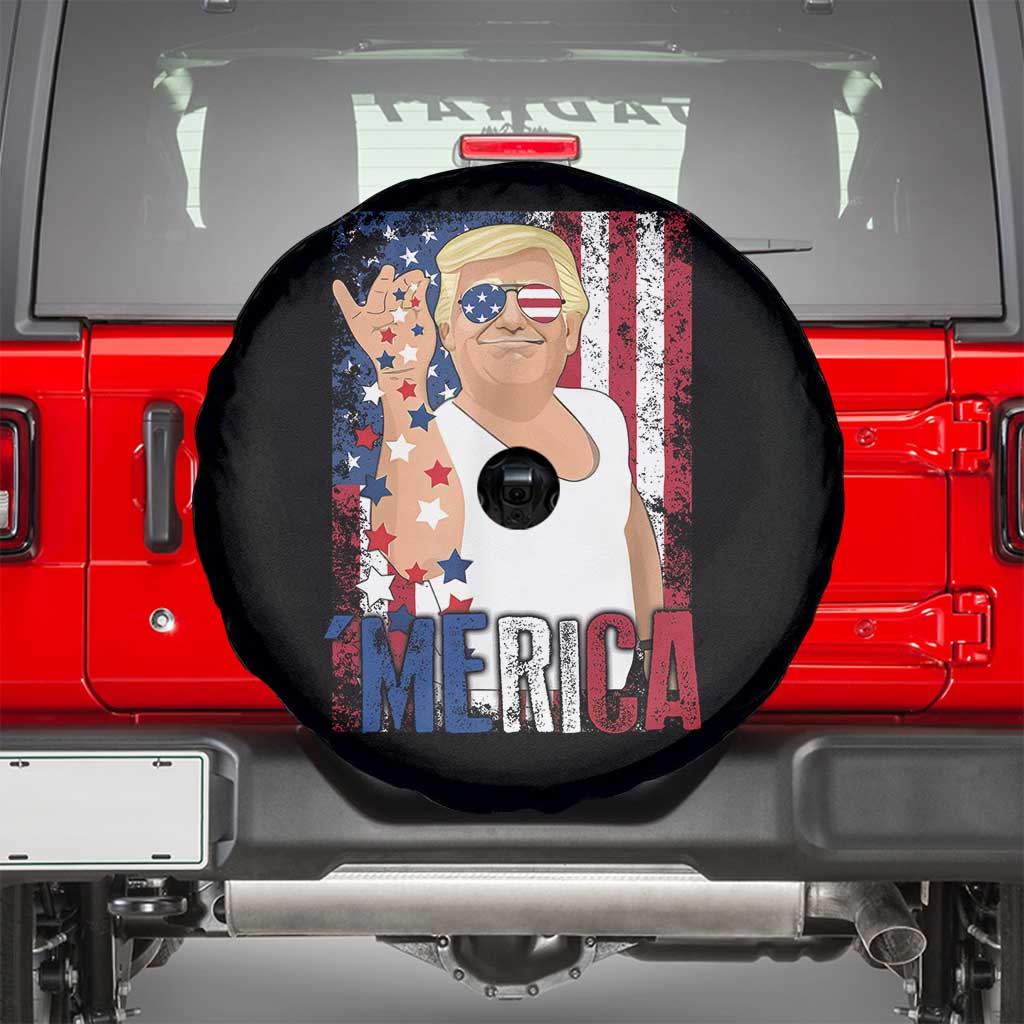 Funny Patriotic Trump Merica Spare Tire Cover Vintage American Flag 4th of July TS11 Black Print Your Wear